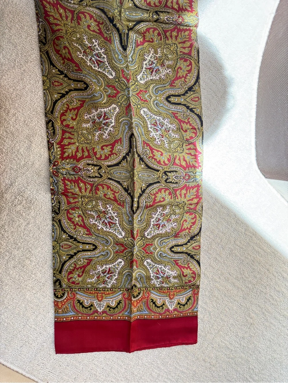 Paisley Silk-Blend Men's Scarf in Red and Gold Vintage with funnel opening